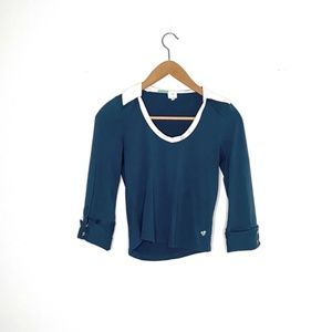 Vintage Birdie Dark Teal Collard Crop Top